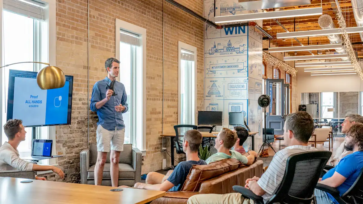 Group of business owners in a workshop watching a presenter