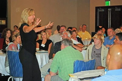 Wendy Stevens leading a live marketing workshop for business owners